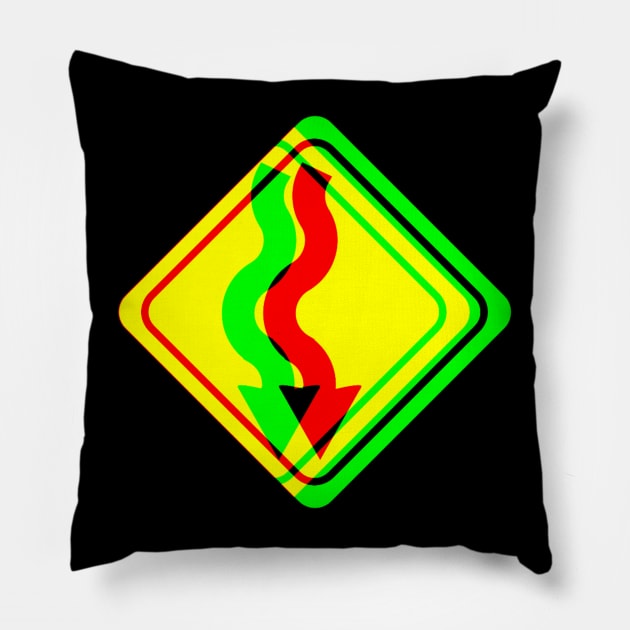 Winding Road Psychedelic Road Sign Pillow by TJWDraws