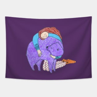 Girl With A Purple Bear Tapestry