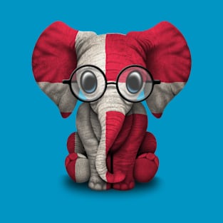 Baby Elephant with Glasses and Danish Flag T-Shirt