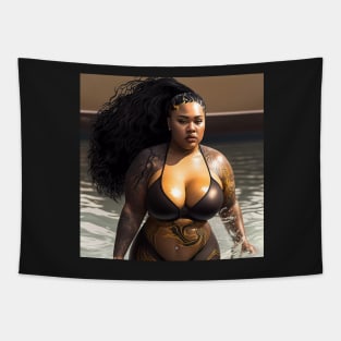 Summer Vibes, Curvy Summer, Curvy and Beautiful Superwoman, Swimmer Athlete. Female are strong. Sticker Tapestry