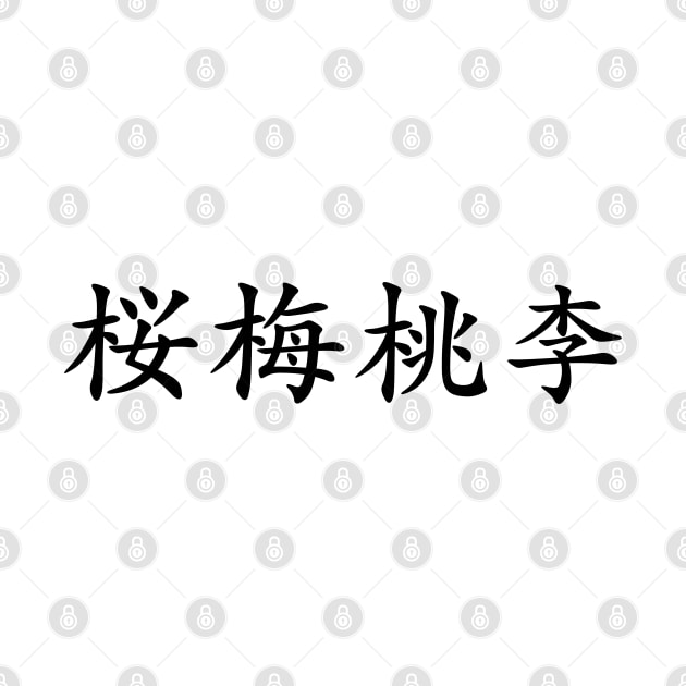 Black Oubaitori (Japanese for Don’t compare yourself to others in black horizontal kanji) by Elvdant