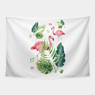 Elegant Pink Flamingo Tropical Leaves Pattern Tapestry