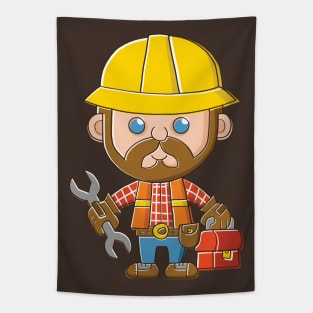 Cute Cartoon Builder with Spanner Tapestry