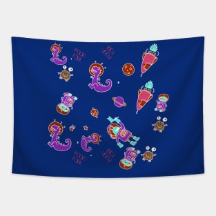 Cute Dinosaurs in Space Tapestry