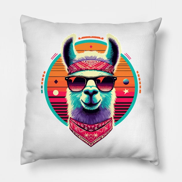 Retro Llama - Vintage Llama Pillow by JessArty