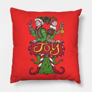 Joyous Holiday Elves Pillow