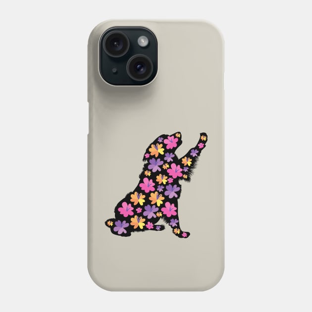 Silhouette of Bernese Mountain Dog with Spring Flowers Phone Case by Seasonal Dogs