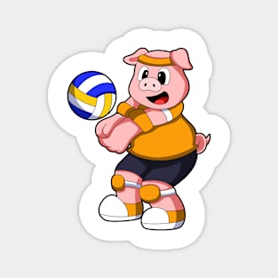 Pig at Sports with Volleyball Magnet