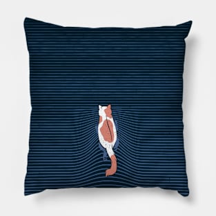 Swimming Cat Lines Dark Blue by Tobe Fonseca Pillow