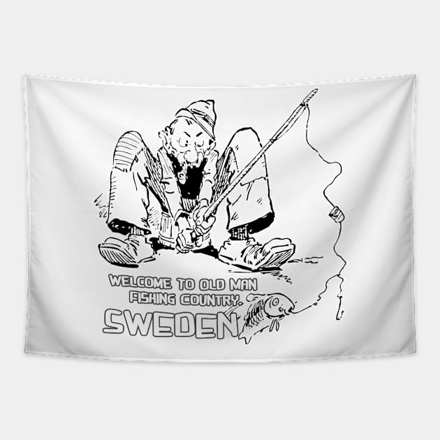 Old Man Fishing to Sweden Tapestry by AnnaSweetStore