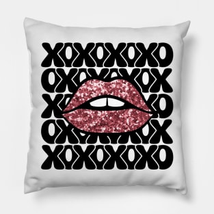 XOXO pink glitter lips Pillow