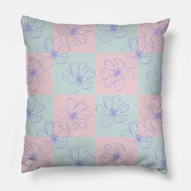 Hibiscus Flowers in Checkered Pillow by aybe7elf