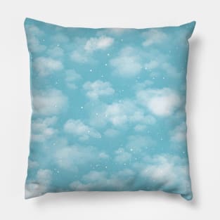 Snowy Winter Sky in Cyan Pillow