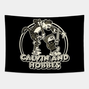 Drawing retro Vintage 80s and 90s Calvin and Hobbes Ninja Warrior Tapestry
