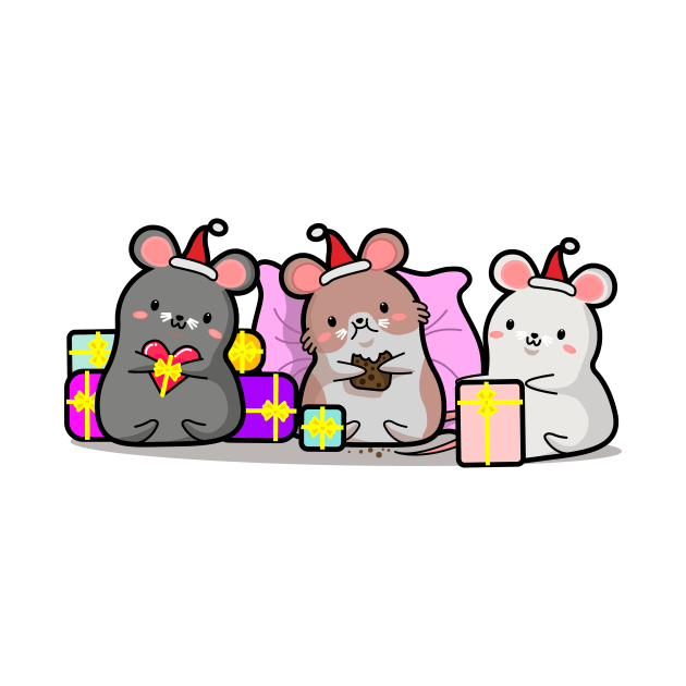 mouse with gifts, Christmas, new year, kawaii style. by SK1X