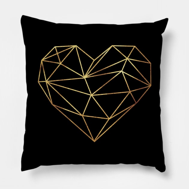 Black and Gold Geometric Heart Pillow by themadesigns