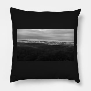 Black and White Fog over the Hills Pillow