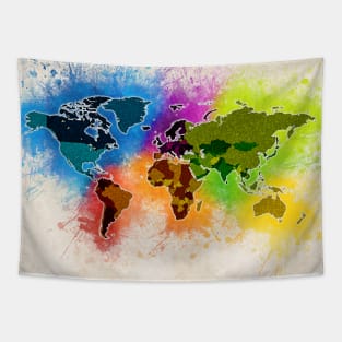 Map of the WORLD Abstract Watercolor Art Style Tapestry