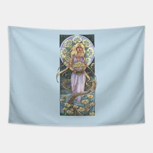 Lady of April with Bonsai and Daisies Mucha Inspired Birthstone Series Tapestry