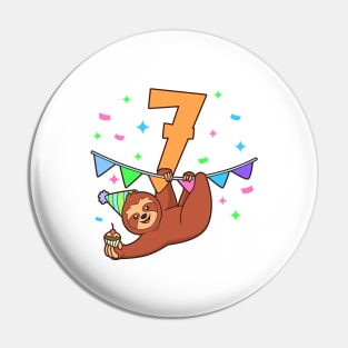 I am 7 with sloth - kids birthday 7 years old Pin