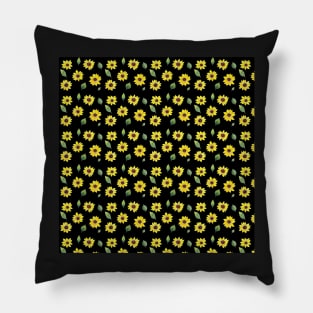 Loose Sunflower Pattern with a black background Pillow