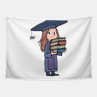 girl in a graduate student's uniform holds books in her hands Tapestry