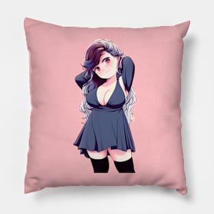 Kawaii Anime Girl in Blue Dress Chibi - Cute Character Art Pillow