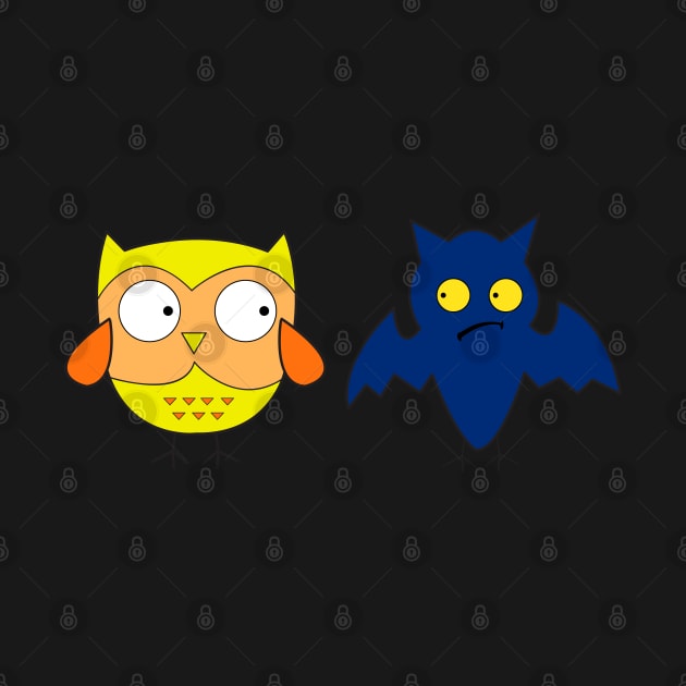 Happy Owl and Scared Bat by FamiLane