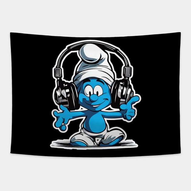 cute smurf listening to music Tapestry by Smurf
