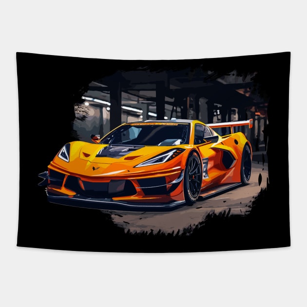 C8 Corvette Racecar Supercar Sports car Muscle car hotrod C8.R C8 Tapestry by Tees 4 Thee