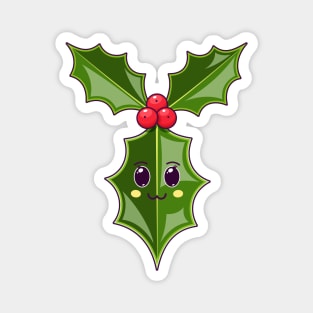 Cartoon Kawaii Holly Leaf with Cute Face Magnet