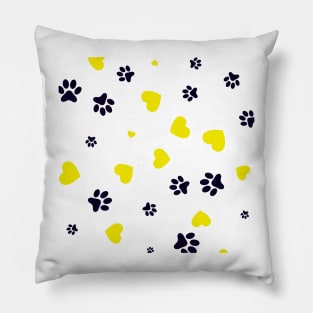 Dog Paw Yellow Hearts Art Pillow