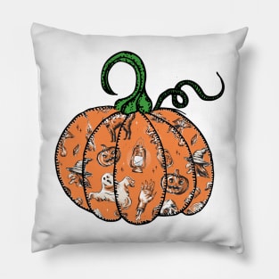 Vintage Classic Halloween Black Cat Ghosts Pumpkin Trick-or-Treating Scene Pillow