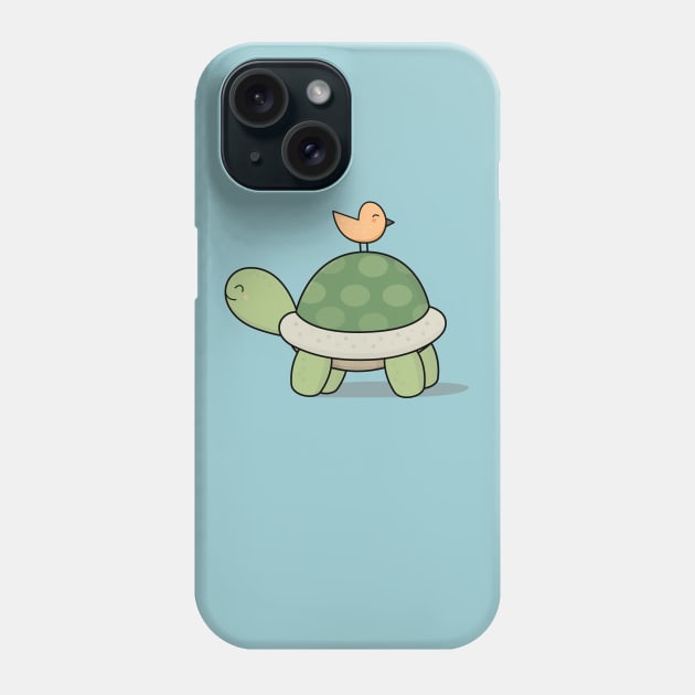 Kawaii Cute Tortoise and Bird Phone Case by wordsberry