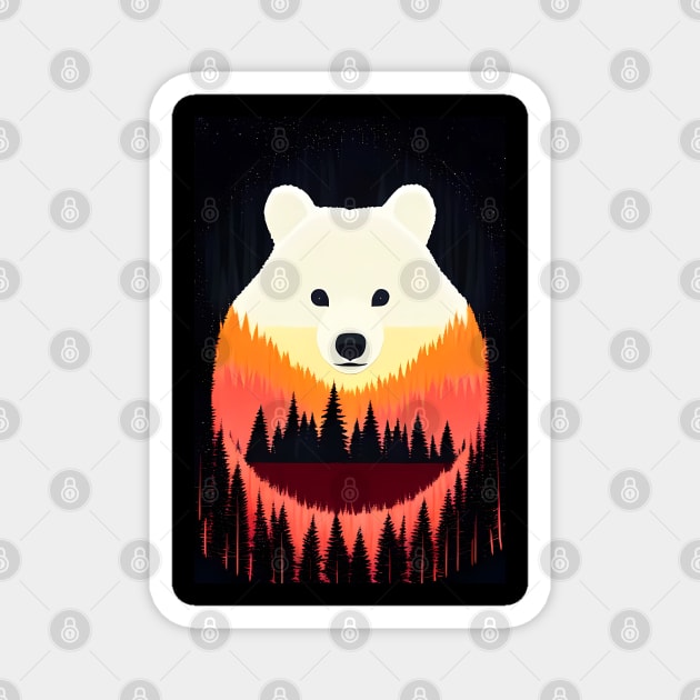 Nighttime Forest Bears - beautiful abstract painting of kawaii cute bears in a colorful night forest, outdoor nature anime cartoon style of rainbow color cyan, pink, red, blue, yellow, green. Magnet by My Pet Ate My Paintbrush