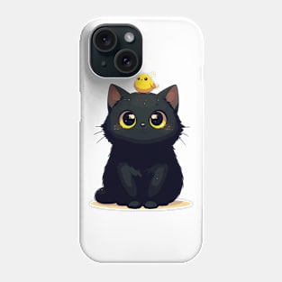 Cute Black Cat And Yellow Bird Phone Case