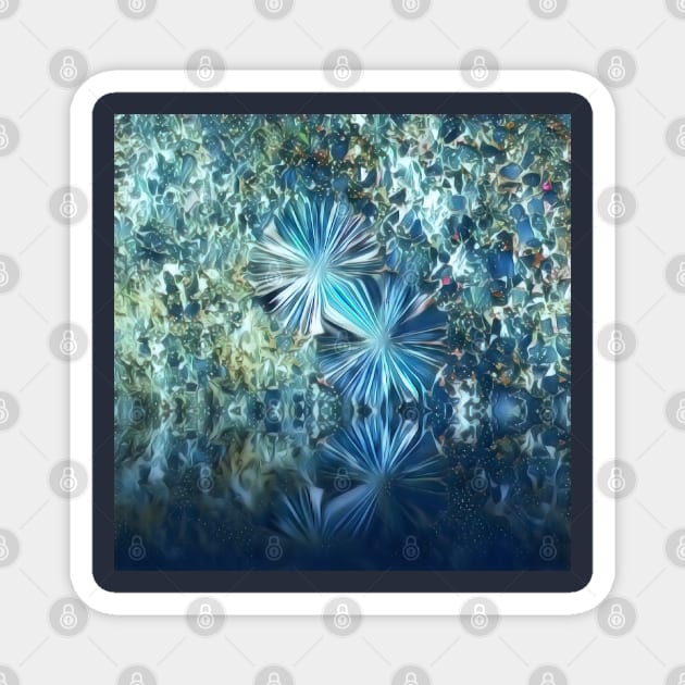 Etched glass dreamy cobalt blue flowers Magnet by Khala