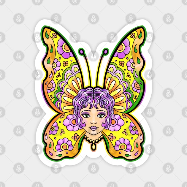 Butterfly girl traditional tattoo style Magnet by weilertsen