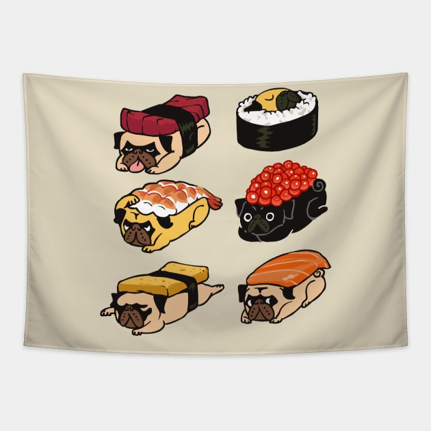 Sushi Pug Tapestry by huebucket