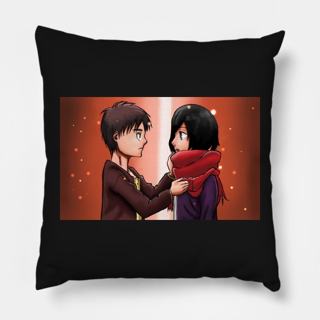 Young Eren & Mikasa Pillow by zachlart