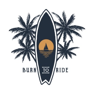 Summer, Sunset, Surfboard And Palms. Double Exposure Style T-Shirt