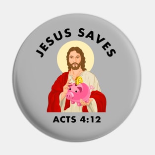 Jesus saves! funny meme with piggy bank black text Pin