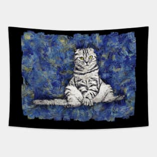 Cat Van Gogh Starry Night Tapestry