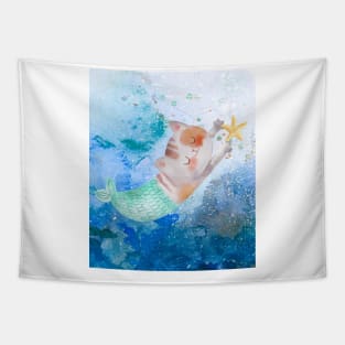 Watercolor cute mermaid purrmaid Tapestry