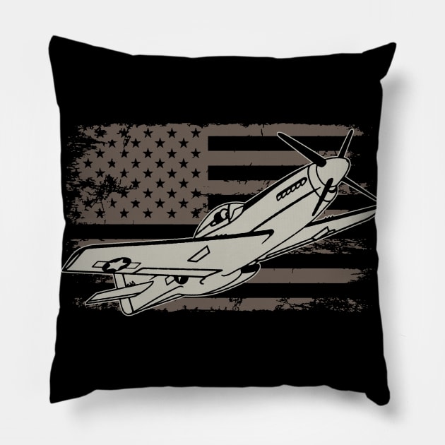 P-51 Mustang American Fighter Plane Pillow by Distant War