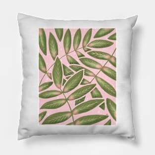 Pink and Green Palm Leaves Pillow