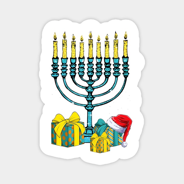 Menorah Santa Hat Chanukah Hanukkah Jewish Christmas Pajama Magnet by _So who go sayit_