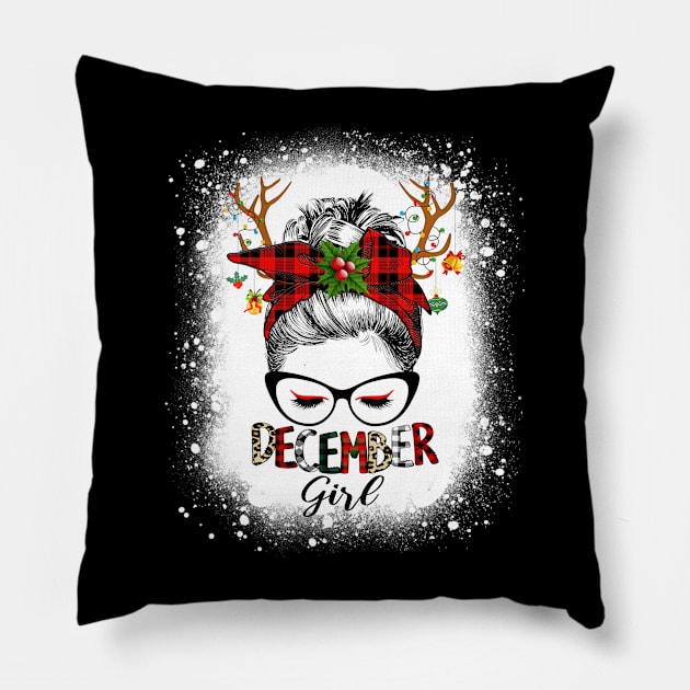 Reindeer Messy Bun December Girl Christmas December Birthday Bleached Pillow by Magazine