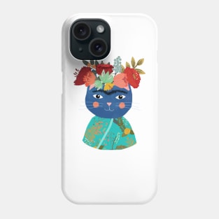 Frida cat with flower crown by Mia Charro Phone Case