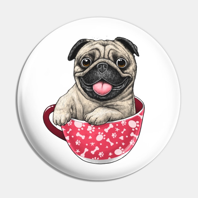 Pug in a cup Pin by NikKor